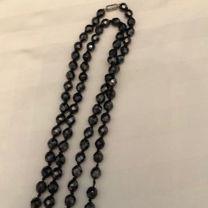 Shimmering Black Glass Opera Length Necklace